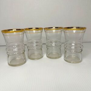 VTG Anchor Hocking 1940s Gold Rimmed, Hourglass Shape Ribbed Glass 4 inch tall